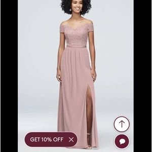 David’s bridal size 8,quartz. Lace and mesh off the shoulder. Some tailoring